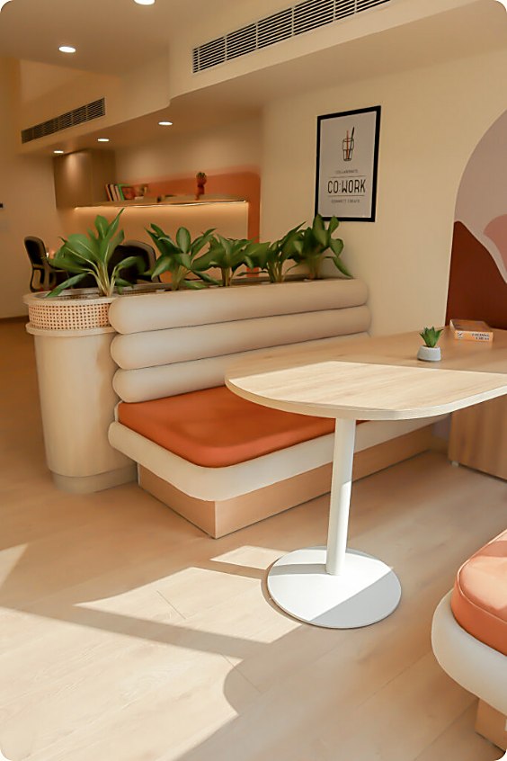 Breakout lounge and collaboration area at Worksiva Gurugram